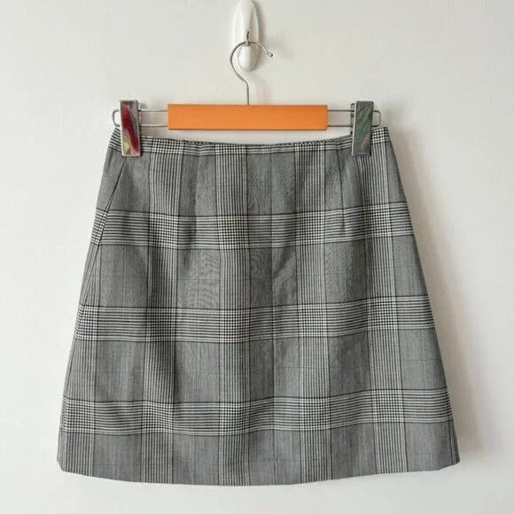 Aritzia Sunday Best Yuri Button Up Plaid Mini Grey Check Skirt Size 0 - Picture 4 of 6